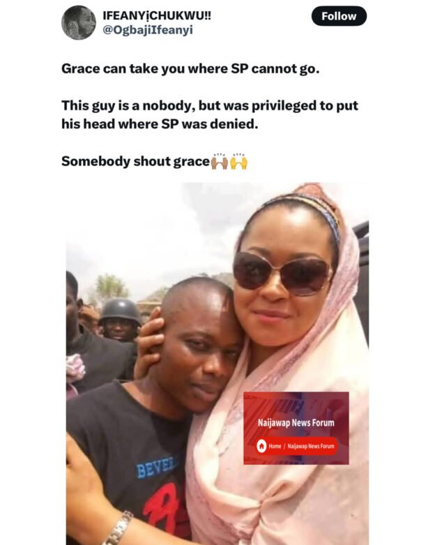 someone shared a picture of Senator Natasha Akpoti embracing a male man in her bosoms, and captioned it “Grace”